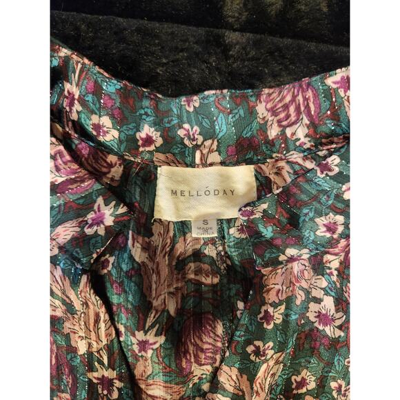 Melloday by Anthropologie Sheer Metallic V-Neck Blouse S Small - Picture 4 of 4